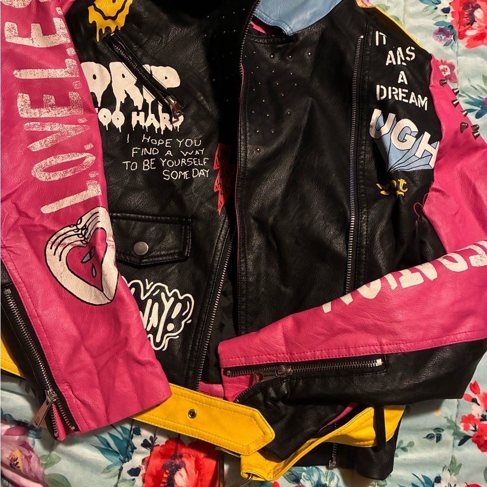 Vibrant Graphic Leather Jacket